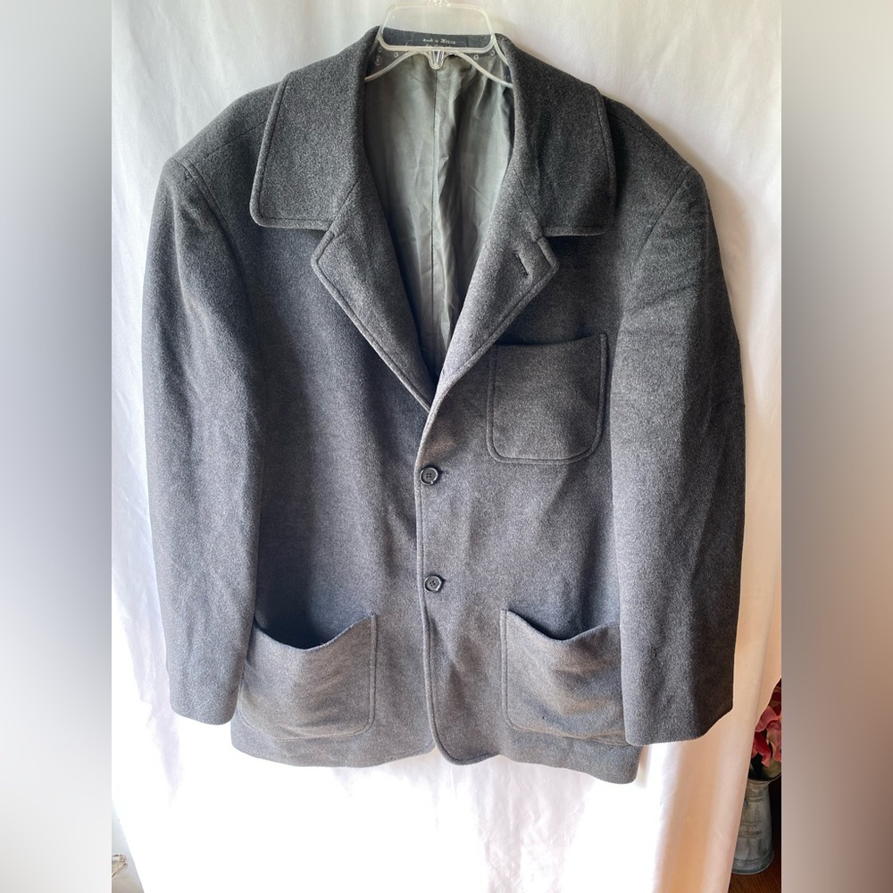 Perry Ellis Portfolio Coat 44R Gray Lambswool Angora